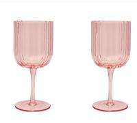 Hestia Set Of 2 Bright Pink Scalloped Wine Glass Pink