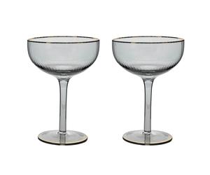 Hestia Set of 2 Grey Cocktail Glasses with Gold Rim