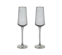 Hestia Set of 2 Grey Glass Champagne Flutes with Gold Rim