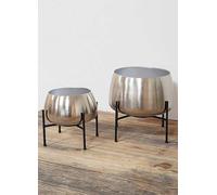 Hestia Set of 2 Hammered Silver Metal Planters Silver