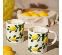 Hestia Set of 2 Lemons Ceramic Mugs in White Hestia White