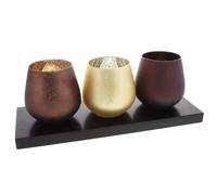 Hestia Set of 3 Glass Tea Light Holders on Wooden Plinth