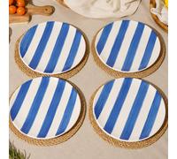 Hestia Set Of 4 Blue & White Striped Side Plates Blue