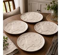 Hestia Set Of 4 White Floral Bird Dessert Plates White