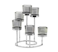 Hestia Silver Luxe Smoked Glass Off Set Silver Effect 6 Candle Holder