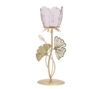 Hestia Single Stem Candle Holder With Blush Pink Glass On Gold Base Gold One Size