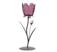 Hestia Single Stem Candle Holder With Plum Glass On Taupe Base In Grey Grey