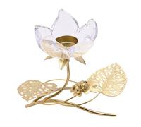 Hestia Single Stem Clear Glass Candle Holder With Gold Leaves Gold