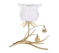 Hestia Single Stem Clear Glass Flower Candle Holder With Gold Stem Gold