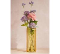 Hestia Tall Ribbed Glass Vase - Yellow In Amber Amber