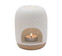Hestia - White Ringed Ceramic Wax Melt Burner With Pin Hole Detail - Contemporary/Modern Homeware & Gifting - H: 11cm x W: 8cm.