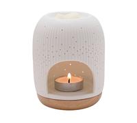 Hestia White Ringed Ceramic Wax Melt Burner With Pin Hole Detail White One Size