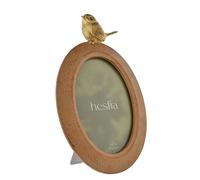 Hestia Wood Effect Oval Frame With Gold Bird 4" X 6" In Brown Brown