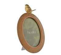 Hestia Wood Effect Oval Frame with Gold Bird 4" x 6" in Brown Hestia Brown