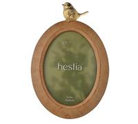 Hestia Wood Effect Oval Frame with Gold Bird - 5" x 7". Contemporary, Display Frame with Easel Back for Home, Bedroom. Kitchen, Lounge or Hallway.