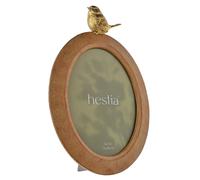 Hestia Wood Effect Oval Frame With Gold Bird 5" X 7" In Brown Brown