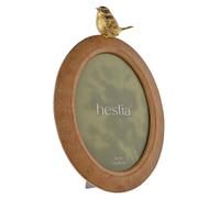 Hestia Wood Effect Oval Frame with Gold Bird 5" x 7" in Brown Hestia Brown