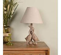 Hestia Wood Effect Resin Duck Table Lamp In Brown Brown