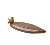 Hestia Wood Effect Trinket Dish With Gold Bird In Brown Brown One Size