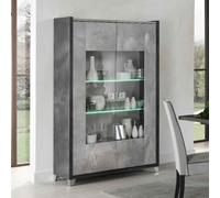 heston high gloss marble effect display cabinet with 2 doors in grey and led