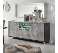 heston high gloss marble effect sideboard with 4 doors in grey and led