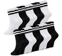 Hestya 10 Pairs Tennis Socks Cotton Striped Black and White Crew Socks Breathable Comfortable Long Sport Sock for Men Women, UK 3-8
