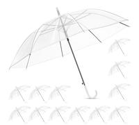 Hestya 12 Pack 37.4 Inch Clear Umbrellas for Wedding - White Transparent Dome See Through Windproof Umbrella with Semi-automatic Handle for Woman, Men, Bride, Bridesmaid, Party