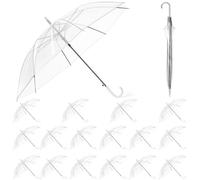 Hestya 16 Pack 37.4 Inch Clear Umbrellas for Wedding - White Transparent Dome See Through Windproof Umbrella with Semi-automatic Handle for Woman, Men, Bride, Bridesmaid, Party