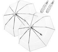 Hestya 2 Pack Clear Umbrellas for Weddings Auto Open Transparent See Through Umbrella Folding Wedding Supplies for Bride Groom Guest Photographer Windproof Rainproof