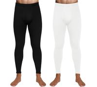Hestya 2 Pack Thermal Men's Long Underwear Pants Winter Warm Fleece Lined Underwear Bottom Cold Weather Base Layer Leggings(XX-Large,Black, White)