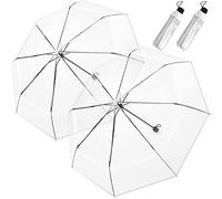 Hestya 2 Pcs Clear Umbrella 38.6'' Transparent Umbrella See Through Folding Wedding Supplies for Bride Groom Guest Photographer Windproof Rainproof Travel Wedding Parasol for Party