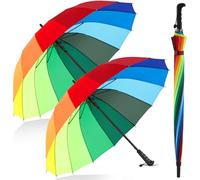 Hestya 2 Pcs Rainbow Umbrella Large 45.28 Inch 16 Ribs, Windproof Strong Golf Umbrella, Auto Open, Super Strength Windproof, Rainproof, Triple Layer Reinforced Frame for Wedding Party Men Women