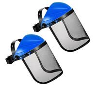 Hestya 2 Pcs Safety Face Shield Visor Adjustable Safety Helmet, Blue | Chainsaw Helmet Strimmer, Face Protection Shield, Forestry Hat, Stainless Steel Protective Gear, for Gardening, Logging, Lawn