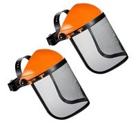 Hestya 2 Pcs Safety Face Shield Visor Adjustable Safety Helmet, Orange | Chainsaw Helmet Strimmer, Face Protection Shield, Forestry Hat, Stainless Steel Protective Gear, for Gardening, Logging, Lawn