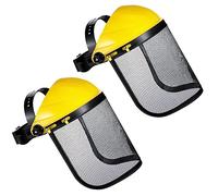 Hestya 2 Pcs Safety Face Shield Visor Adjustable Safety Helmet, Yellow | Chainsaw Helmet Strimmer, Face Protection Shield, Forestry Hat, Stainless Steel Protective Gear, for Gardening, Logging, Lawn