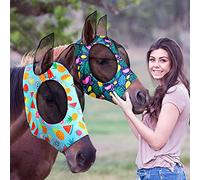 Hestya 2 Pieces Horse Fly Masks for Horses Soft Fly Masks for Horses with Ears Smooth and Elasticity Fly Mask with UV Protection (Summer Patterns,L)