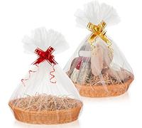 Hestya 2 Set Make Your Own Gift Hamper Kit Empty Wicker Hamper Baskets DIY Christening Gift Baskets for Christmas Birthday Baby Shower Wedding Valentine, 35 x 25 cm