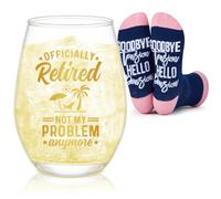 Hestya 2 Sets Retirement Gifts for Women Including Happy Retirement Engraved Wine Glasses and Funny Retirement Farewell Gifts for Grandma, Mom, Coworkers, Teachers, Pensioners(Classic)