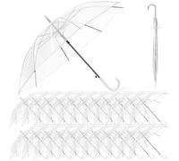 Hestya 24 Pack 37.4 Inch Clear Transparent Dome See Through Windproof Umbrella - White Handle Semi Automatic for Ladies & Men - Bride, Bridesmaid, Groom, Party