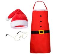 Hestya 3 Pcs Christmas Apron and Hat Set Santa Claus Christmas Party Costume for Adults Include Apron Hat Glasses for Xmas Party Holiday Kitchen Decoration Chef Outfit Cosplay