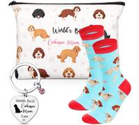 Hestya 3 Pcs Cockapoo Gift Set for Women Best Mum Ever Dog Kit Gifts for Women Includes Socks Makeup Bag and Stainless Steel Keychain, Birthday, Graduation, Thanksgiving, Christmas