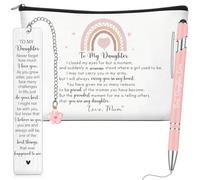 Hestya 3 Pcs Daughter End of Term Gifts from Mum Dad Inspirational Daughter Birthday Gifts Include Makeup Bag Ballpoint Pen Bookmark for Graduation Wedding Present