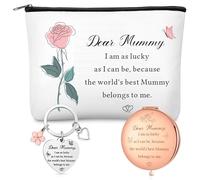 Hestya 3 Pcs Mum Gifts Set, Presents Set for Mum including Makeup Bag Compact Mirror Mum Keyring Ideas from Daughter Son Birthday Presents for Mum from Kids