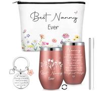 Hestya 3 Pcs Nanny Gifts 16 oz Insulated Tumbler with Straw Keychain Makeup Bag Best Nanny Ever Gift Insulated Coffee Cup Keyring for Nanna Grandma Nana Christmas Birthday Mothers Day Thanksgiving