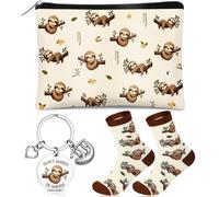 Hestya 3 Pcs Sloth Gifts Set for Women Animal Makeup Bags Cute Socks Keychain for Sloth Lovers Friend Daughter Wife Sister Girlfriend Christmas Birthday Presents