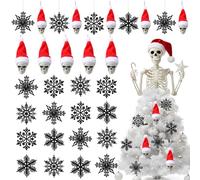 Hestya 36 Pcs Gothic Christmas Tree Ornament Mini 3D Christmas Skull with Santa Hat Hanging Ornaments Black Snowflakes Xmas Tree Hanging Decoration for Xmas Holiday Party Supplies, 1.77 x 5.1 Inch