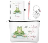 Hestya 4 Pcs Christmas Frog Gifts for Women Frog Lovers Gifts Just a Girl Who Loves Frogs Include Notebook Cosmetic Bag Keychain Gel Pens Cute Christmas Frogs Gift for Women Friend Birthday