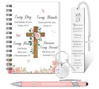 Hestya 4pcs Christian Gifts Including Portable Christian Mini Spiral Notebook, Bible Keychain, Bible Ballpoint Pen, Bookmark, Verse Bookmark Christmas Inspirational Religious Gifts for Teacher