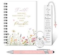 Hestya 4pcs Christian Gifts Including Portable Christian Spiral Notebook, Bible Keychain, Ballpoint Pen, Verse Bookmark Christmas Inspirational Religious Gifts for Teacher (It Makes Them Possible)