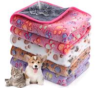 Hestya 4pcs Waterproof Dog Puppy Pads Soft Cat Blanket Dog Sleeping Mat Absorbent Pet Blanket Paw Pattern Warm Pads Fleece Puppy Potty Training Pads Reusable Food Bowl (30 x 21 inch)